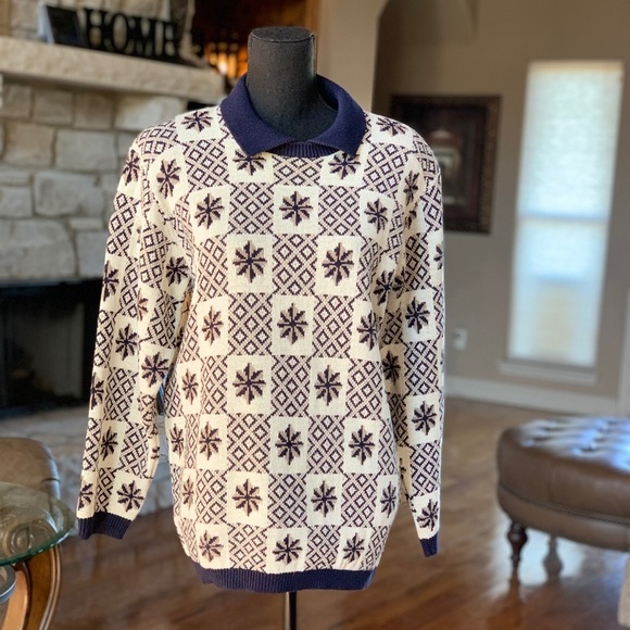 Alfred Dunner Navy‎ Sweater Geometric Print - Picture 1 of 11